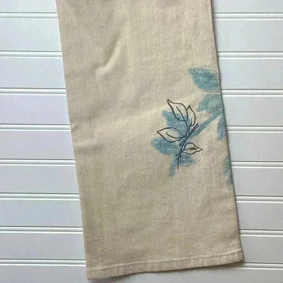 COLDWATER CREEK Pants Beige with Embroidered Blue Painted Florals Size 8 P - Picture 9 of 12